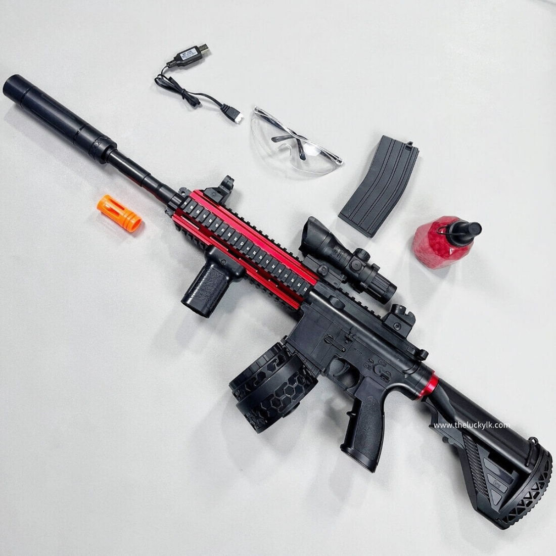 Lançador HK416 Gel Blasters - Preto e vermelho