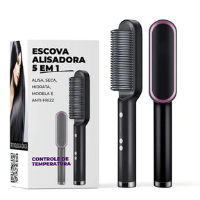 Escova Alisadora 5 em 1 - Alisa, Seca, Hidrata, Modela e Anti-Frizz | Bivolt